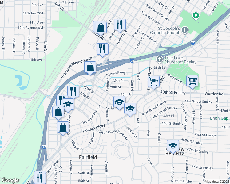 map of restaurants, bars, coffee shops, grocery stores, and more near 616 40th Place in Fairfield