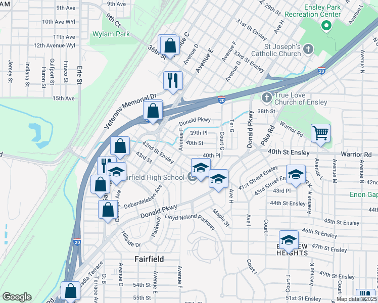 map of restaurants, bars, coffee shops, grocery stores, and more near 608 40th Place in Fairfield