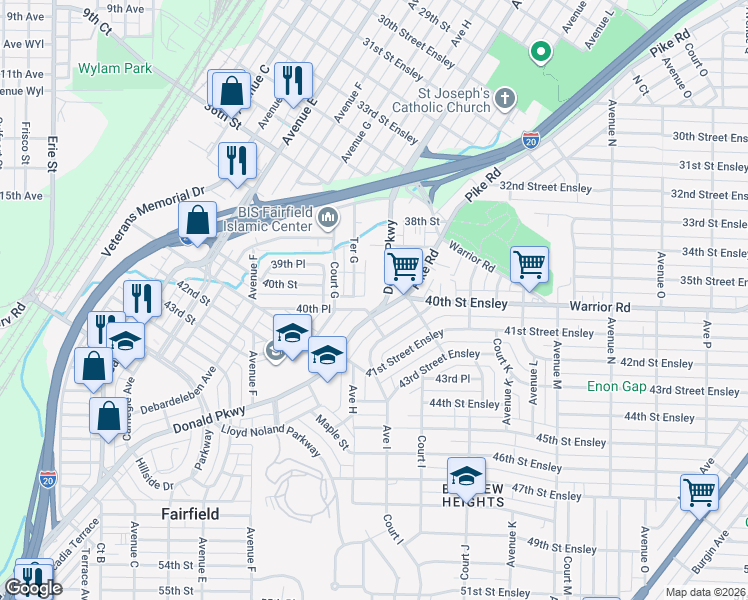 map of restaurants, bars, coffee shops, grocery stores, and more near 908 Pike Road in Birmingham