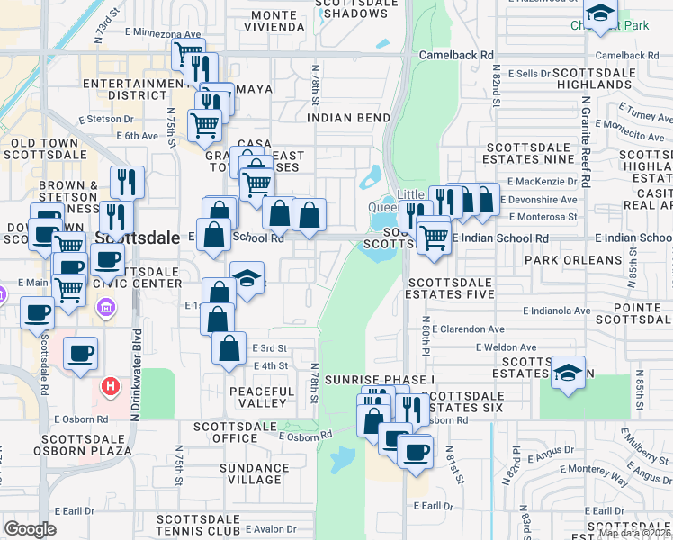 map of restaurants, bars, coffee shops, grocery stores, and more near 4015 North 78th Street in Scottsdale