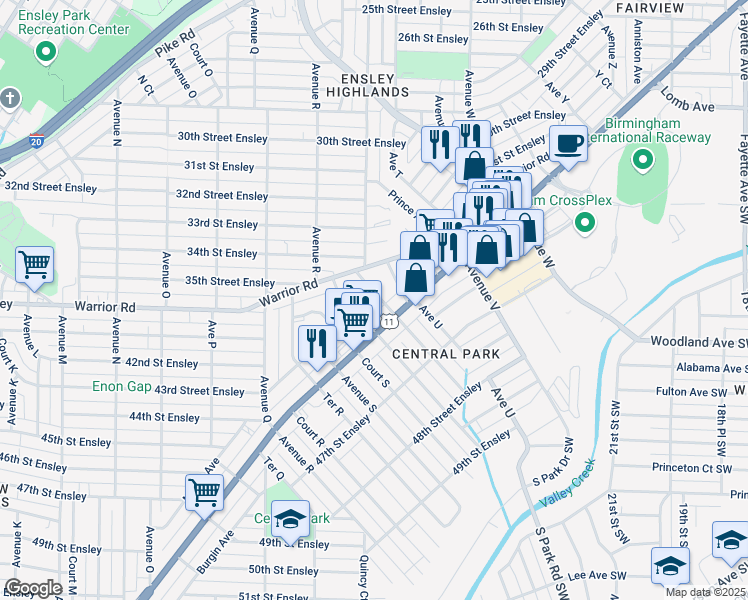 map of restaurants, bars, coffee shops, grocery stores, and more near 4304 Avenue T in Birmingham