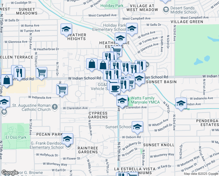 map of restaurants, bars, coffee shops, grocery stores, and more near 4016 North 67th Avenue in Phoenix