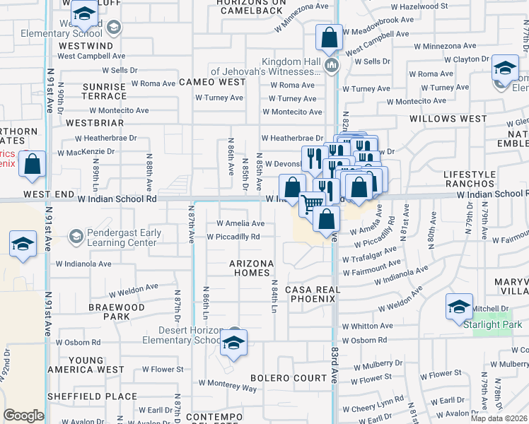 map of restaurants, bars, coffee shops, grocery stores, and more near 4005 North 85th Avenue in Phoenix