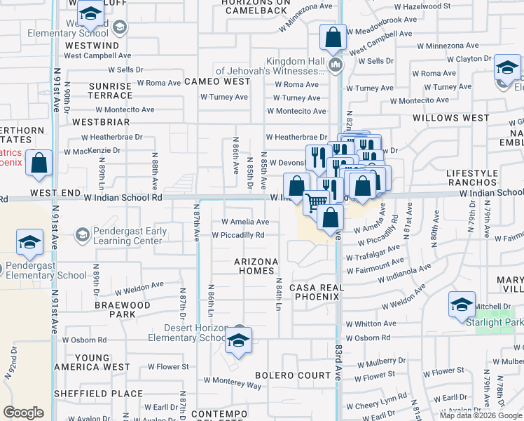 map of restaurants, bars, coffee shops, grocery stores, and more near 4005 North 85th Avenue in Phoenix