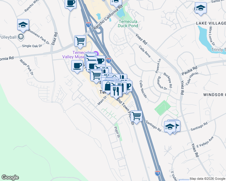map of restaurants, bars, coffee shops, grocery stores, and more near in Temecula