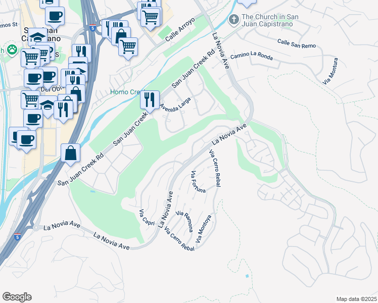 map of restaurants, bars, coffee shops, grocery stores, and more near 27545 Paseo Tamara in San Juan Capistrano