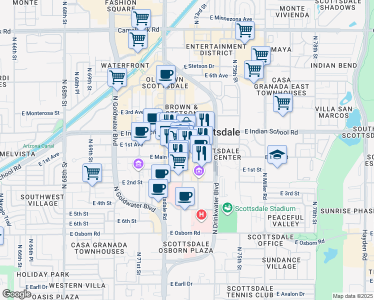 map of restaurants, bars, coffee shops, grocery stores, and more near 3946 North Brown Avenue in Scottsdale