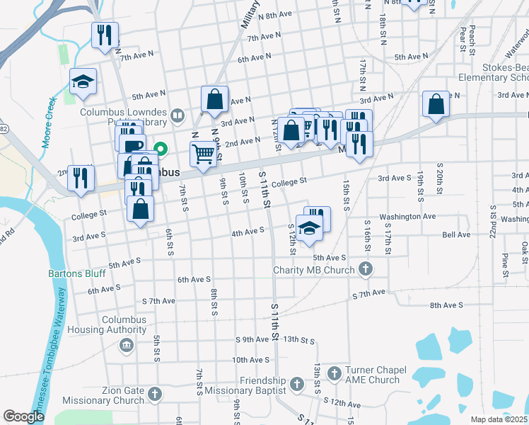 map of restaurants, bars, coffee shops, grocery stores, and more near 302 South 11th Street in Columbus
