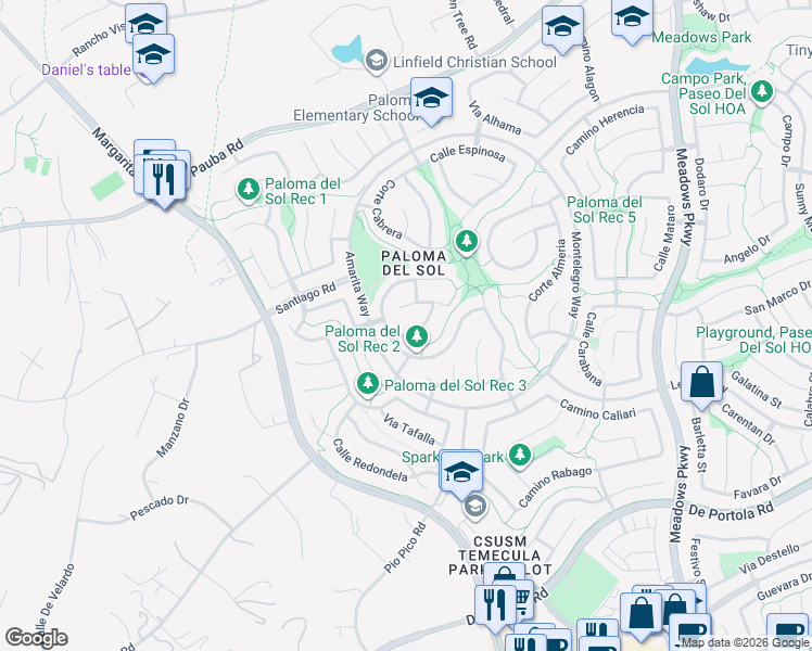map of restaurants, bars, coffee shops, grocery stores, and more near 31850 Vía Barraza in Temecula