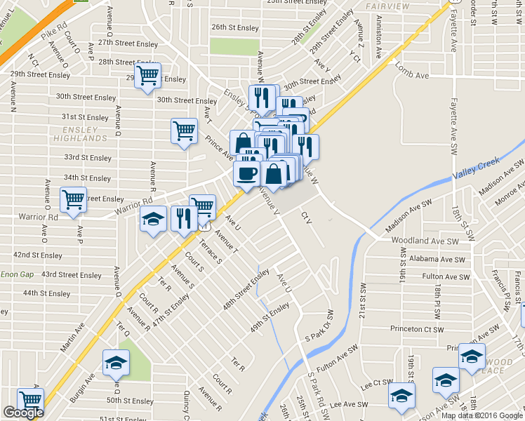 map of restaurants, bars, coffee shops, grocery stores, and more near 2145 46th Place Ensley in Birmingham