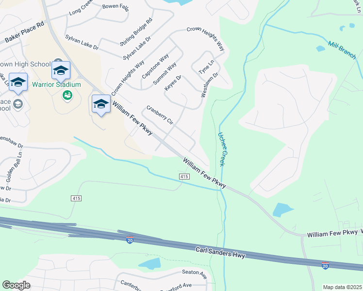 map of restaurants, bars, coffee shops, grocery stores, and more near 412 Millwater Court in Grovetown