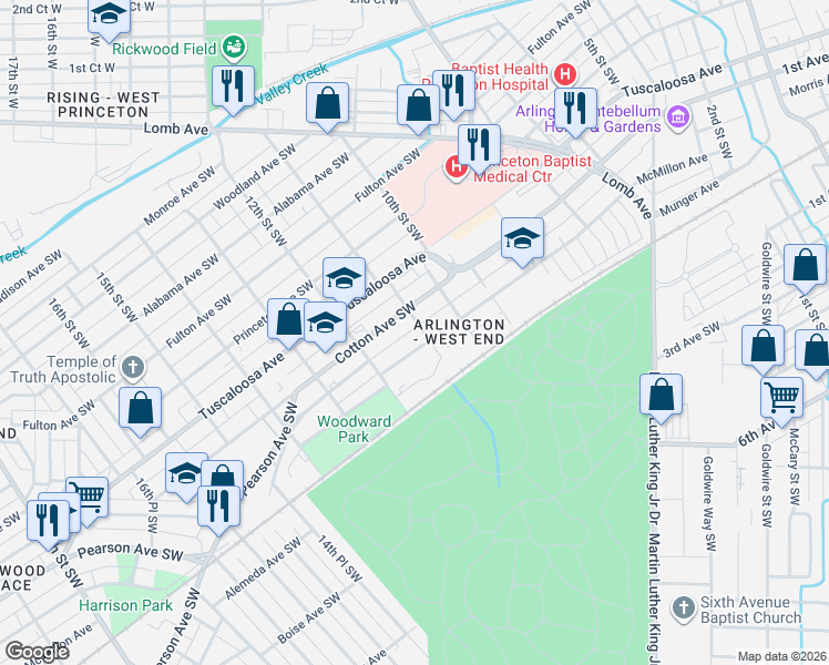 map of restaurants, bars, coffee shops, grocery stores, and more near 816 11th Street Southwest in Birmingham