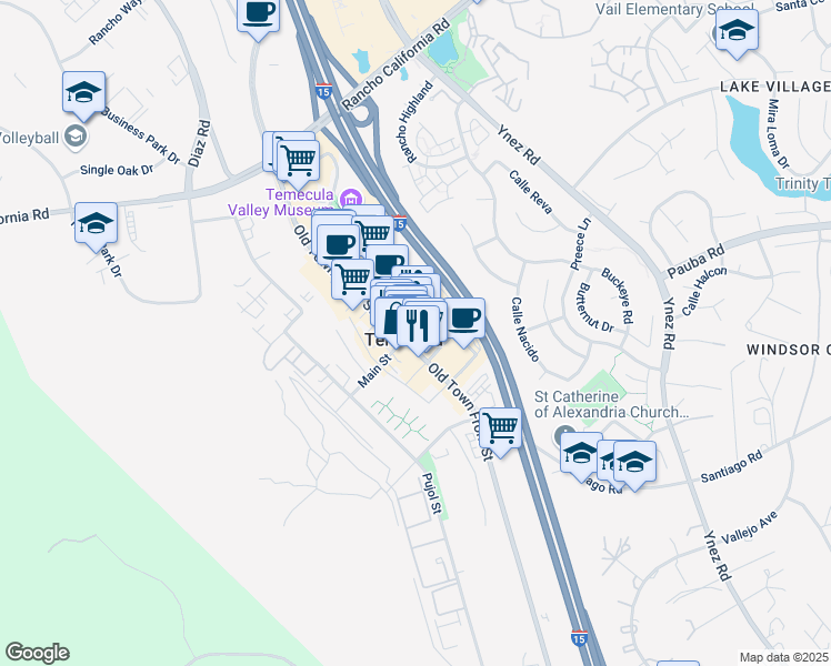 map of restaurants, bars, coffee shops, grocery stores, and more near in Temecula