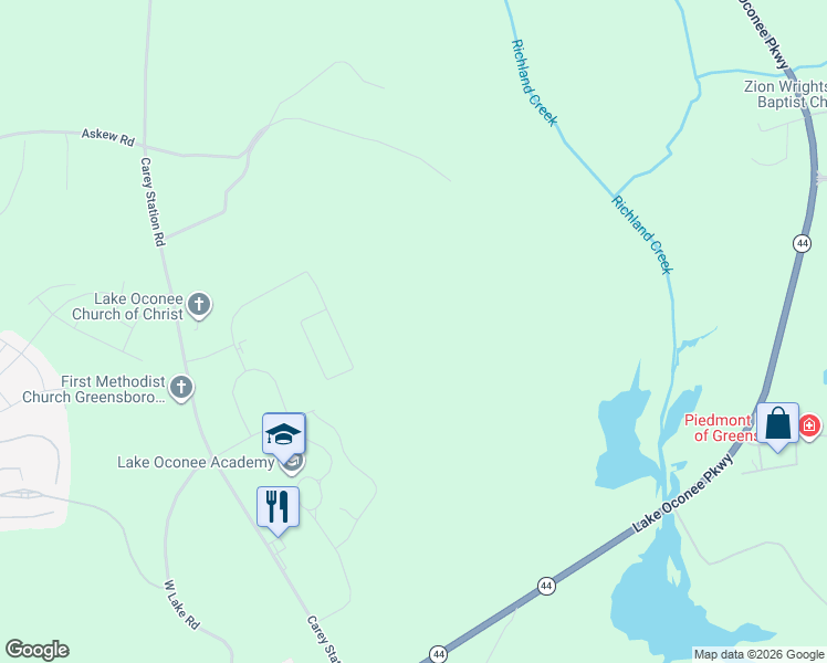 map of restaurants, bars, coffee shops, grocery stores, and more near 4610 Lake Oconee Parkway in Greensboro