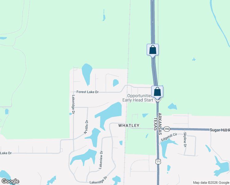 map of restaurants, bars, coffee shops, grocery stores, and more near 301 Forest Lake Drive in Texarkana