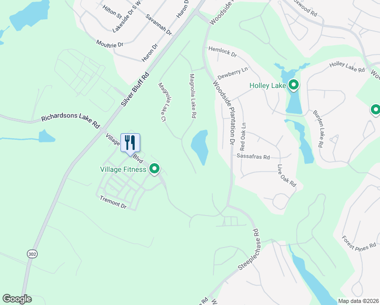 map of restaurants, bars, coffee shops, grocery stores, and more near 265 Magnolia Lake Road in Aiken