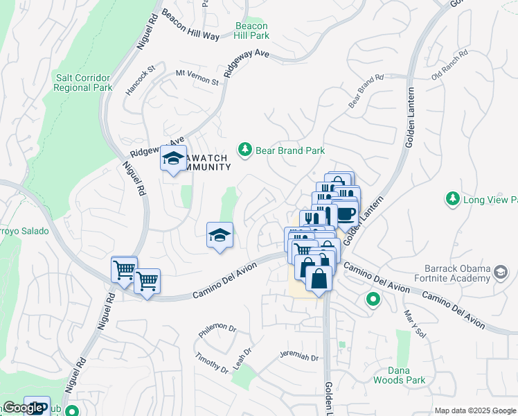 map of restaurants, bars, coffee shops, grocery stores, and more near 6 Stoney Pointe in Laguna Niguel
