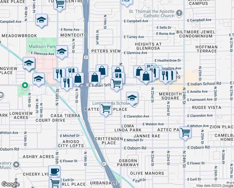 map of restaurants, bars, coffee shops, grocery stores, and more near 4020 North 20th Street in Phoenix