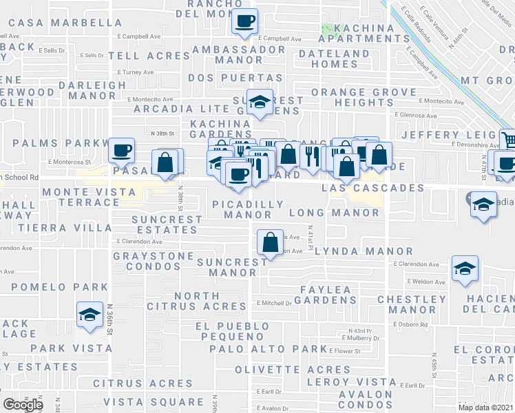 map of restaurants, bars, coffee shops, grocery stores, and more near 4017 North 40th Street in Phoenix