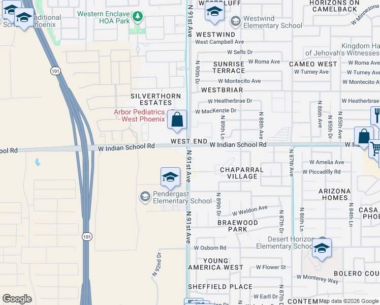 map of restaurants, bars, coffee shops, grocery stores, and more near in Phoenix