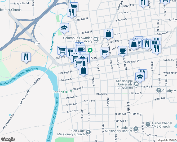 map of restaurants, bars, coffee shops, grocery stores, and more near 523 3rd Avenue South in Columbus