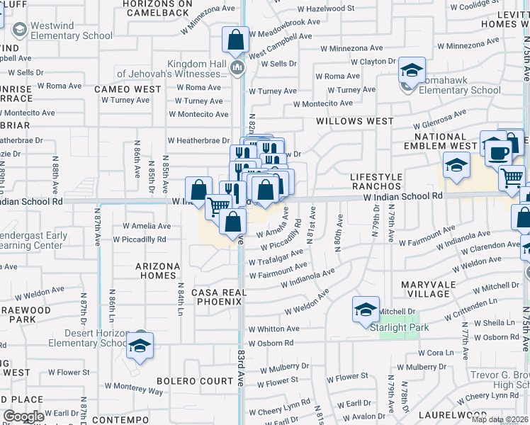 map of restaurants, bars, coffee shops, grocery stores, and more near 4029 North 82nd Avenue in Phoenix