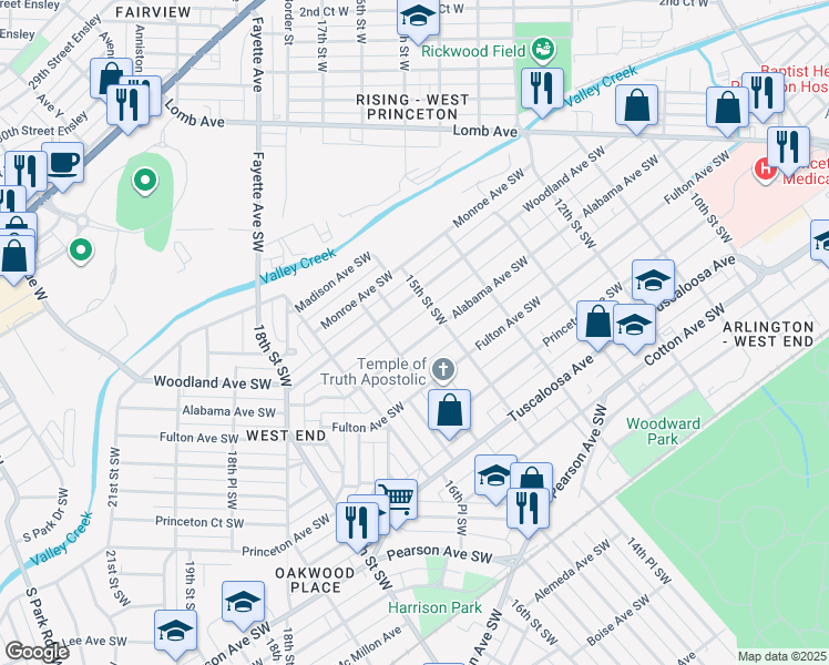 map of restaurants, bars, coffee shops, grocery stores, and more near 1524 Alabama Avenue Southwest in Birmingham