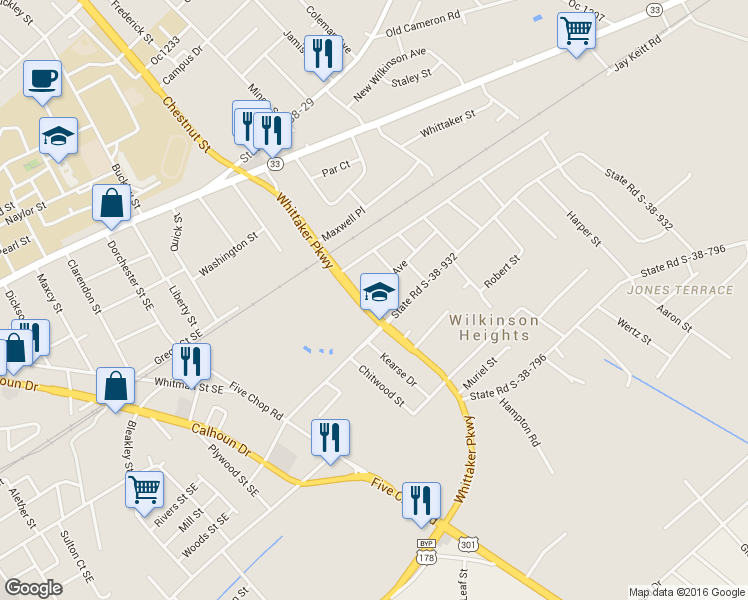 map of restaurants, bars, coffee shops, grocery stores, and more near 723 Whittaker Parkway in Orangeburg
