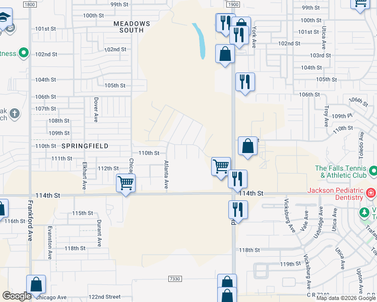 map of restaurants, bars, coffee shops, grocery stores, and more near 11006 Slide Road in Lubbock