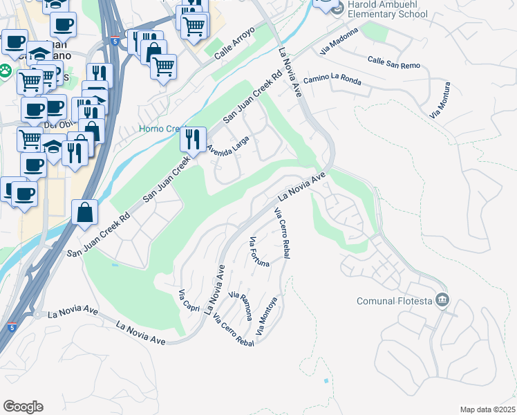 map of restaurants, bars, coffee shops, grocery stores, and more near 27545 Paseo Tamara in San Juan Capistrano