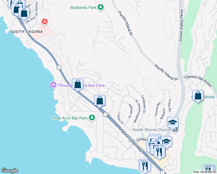map of restaurants, bars, coffee shops, grocery stores, and more near 32311 Via Mentone in Dana Point