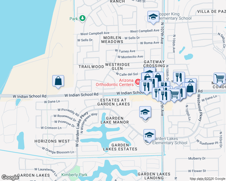 map of restaurants, bars, coffee shops, grocery stores, and more near 11021 West Monterosa Street in Phoenix