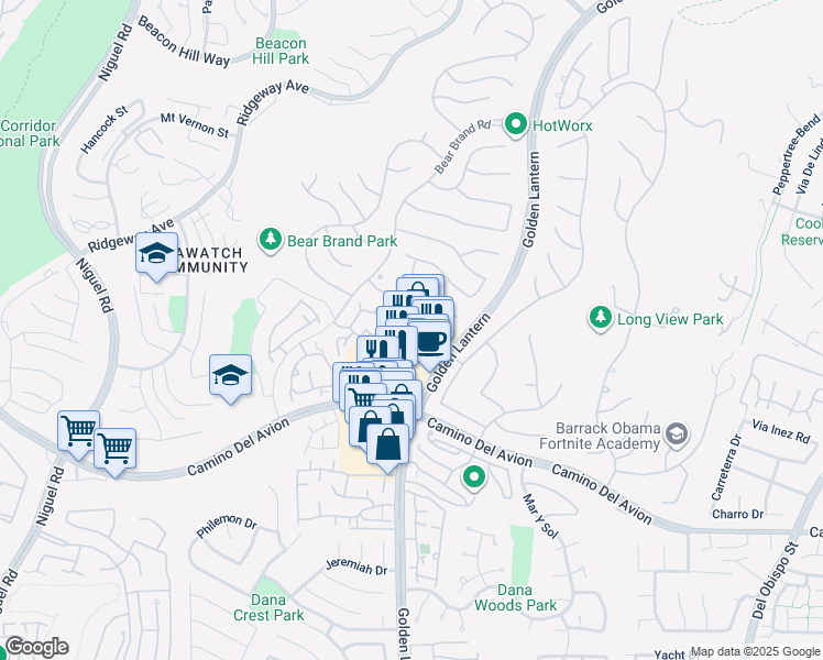 map of restaurants, bars, coffee shops, grocery stores, and more near 127 Shorebreaker Drive in Laguna Niguel