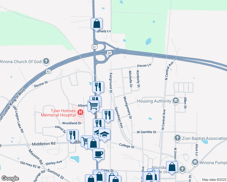 map of restaurants, bars, coffee shops, grocery stores, and more near 400-408 Lamar Street in Winona