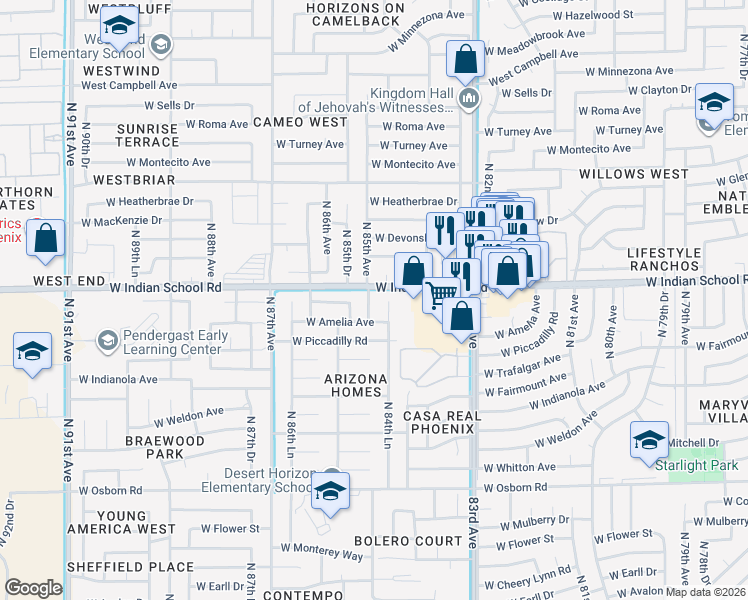 map of restaurants, bars, coffee shops, grocery stores, and more near 4005 North 85th Avenue in Phoenix