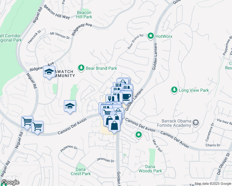 map of restaurants, bars, coffee shops, grocery stores, and more near 85 Shorebreaker Drive in Laguna Niguel