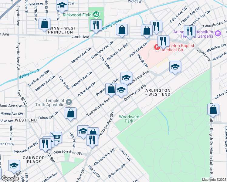 map of restaurants, bars, coffee shops, grocery stores, and more near 1228 Tuscaloosa Avenue in Birmingham