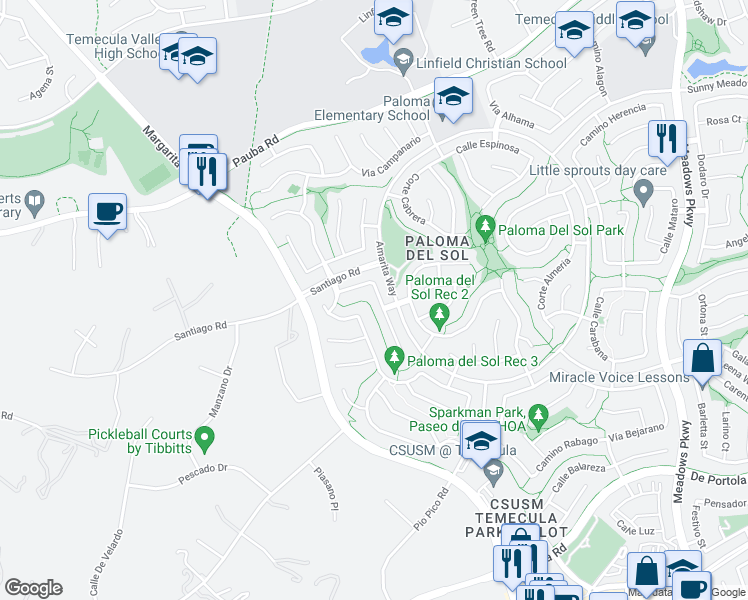 map of restaurants, bars, coffee shops, grocery stores, and more near 43355 Corte Barbaste in Temecula