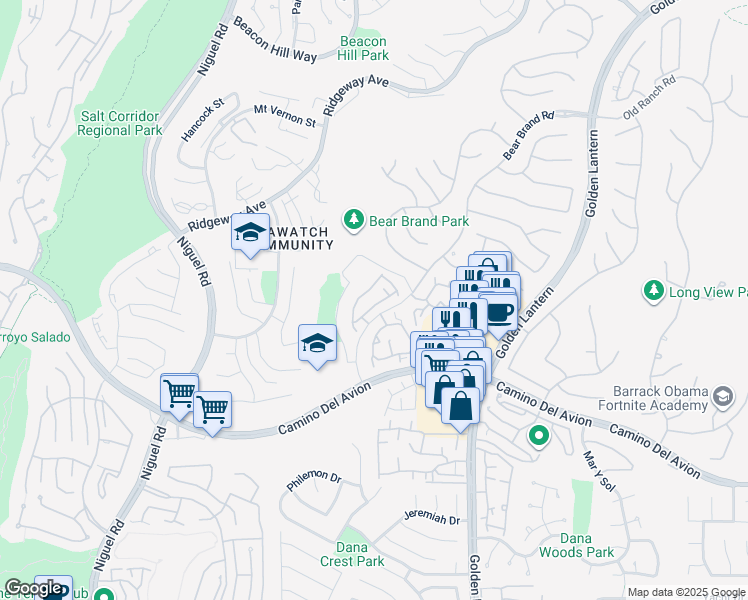 map of restaurants, bars, coffee shops, grocery stores, and more near 29 Stoney Pointe in Laguna Niguel