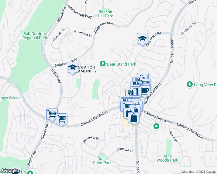 map of restaurants, bars, coffee shops, grocery stores, and more near 16 Stoney Pointe in Laguna Niguel