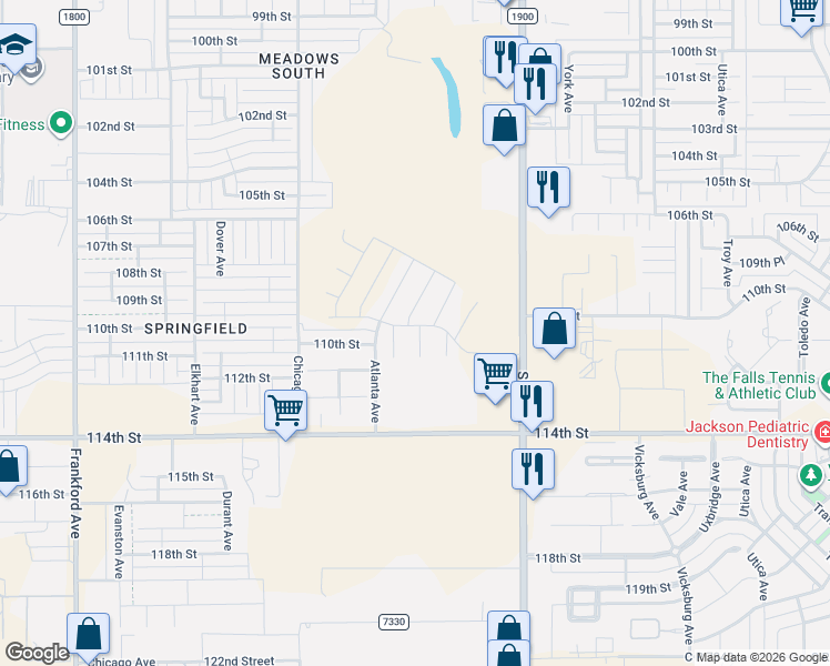 map of restaurants, bars, coffee shops, grocery stores, and more near 11006 Slide Road in Lubbock