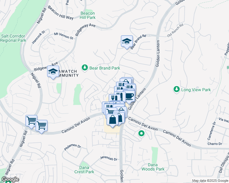 map of restaurants, bars, coffee shops, grocery stores, and more near 79 Shorebreaker Drive in Laguna Niguel