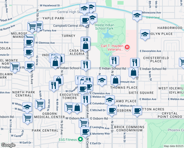 map of restaurants, bars, coffee shops, grocery stores, and more near 4016 North 2nd Street in Phoenix