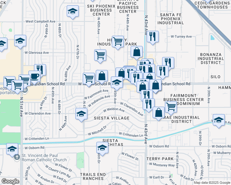map of restaurants, bars, coffee shops, grocery stores, and more near 4027 North 45th Avenue in Phoenix