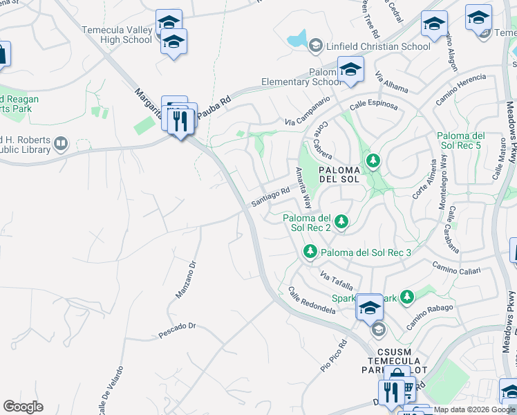map of restaurants, bars, coffee shops, grocery stores, and more near 31648 Corte Esparza in Temecula