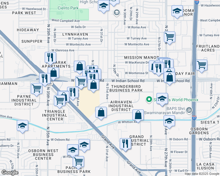 map of restaurants, bars, coffee shops, grocery stores, and more near 3046 West Fairmount Avenue in Phoenix