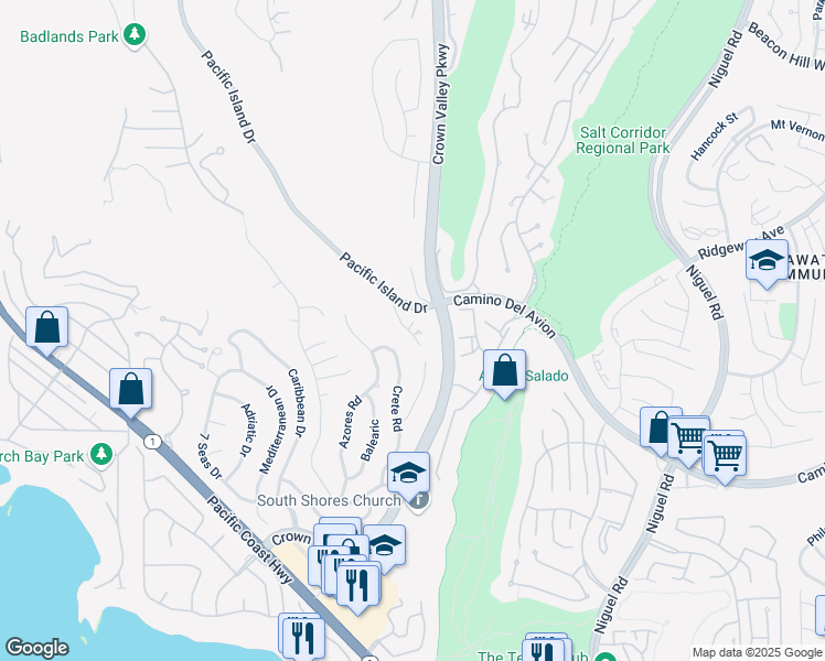 map of restaurants, bars, coffee shops, grocery stores, and more near 32332 Calle Linda in Dana Point