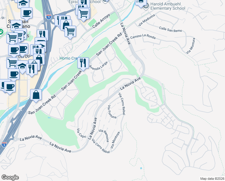 map of restaurants, bars, coffee shops, grocery stores, and more near 27551 Paseo Tamara in San Juan Capistrano