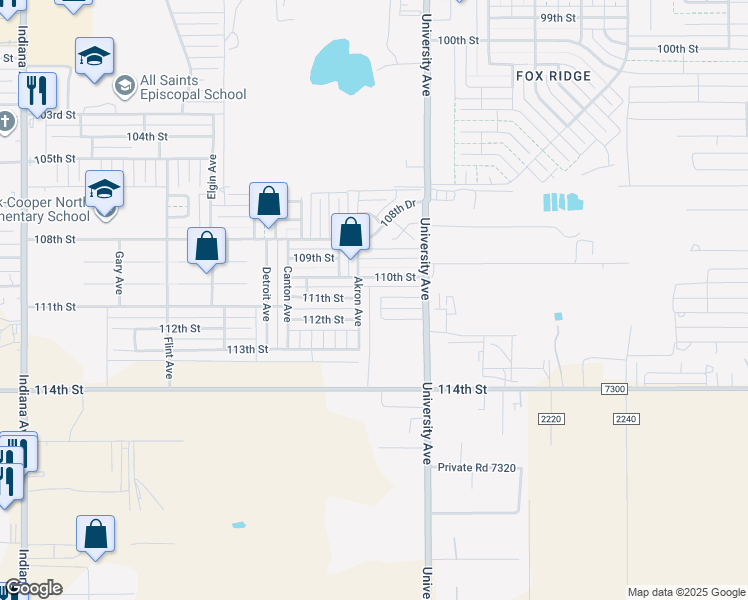 map of restaurants, bars, coffee shops, grocery stores, and more near 1106 Acme Avenue in Lubbock