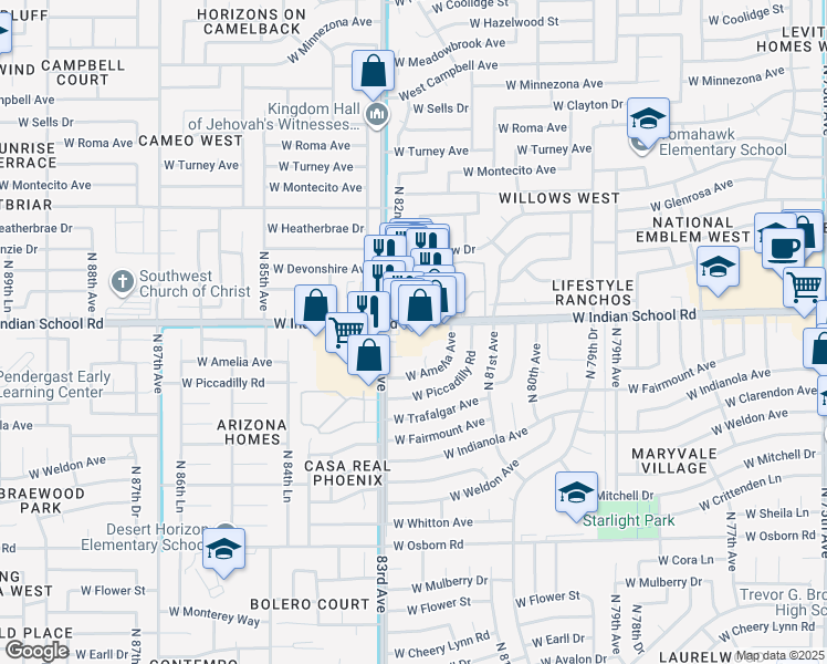 map of restaurants, bars, coffee shops, grocery stores, and more near 4029 North 82nd Avenue in Phoenix